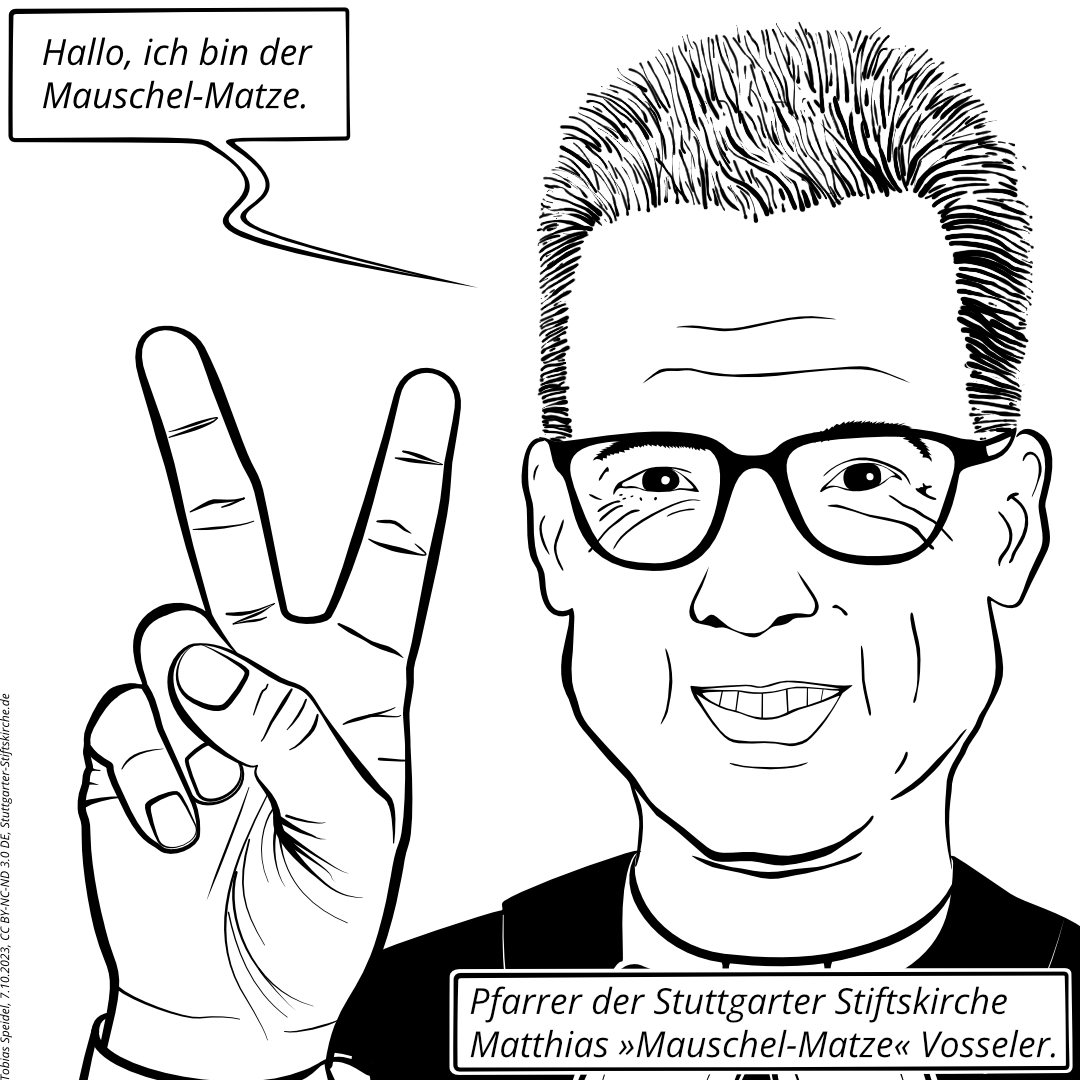 Der Pfarrer der Stuttgarter Stiftskirche Matthias »Mauschel-Matze« Vosseler grinst den Betrachter an, formt mit den Fingern der linken Hand das V-Zeichen und sagt: »Hallo, ich bin der Mauschel-Matze.«